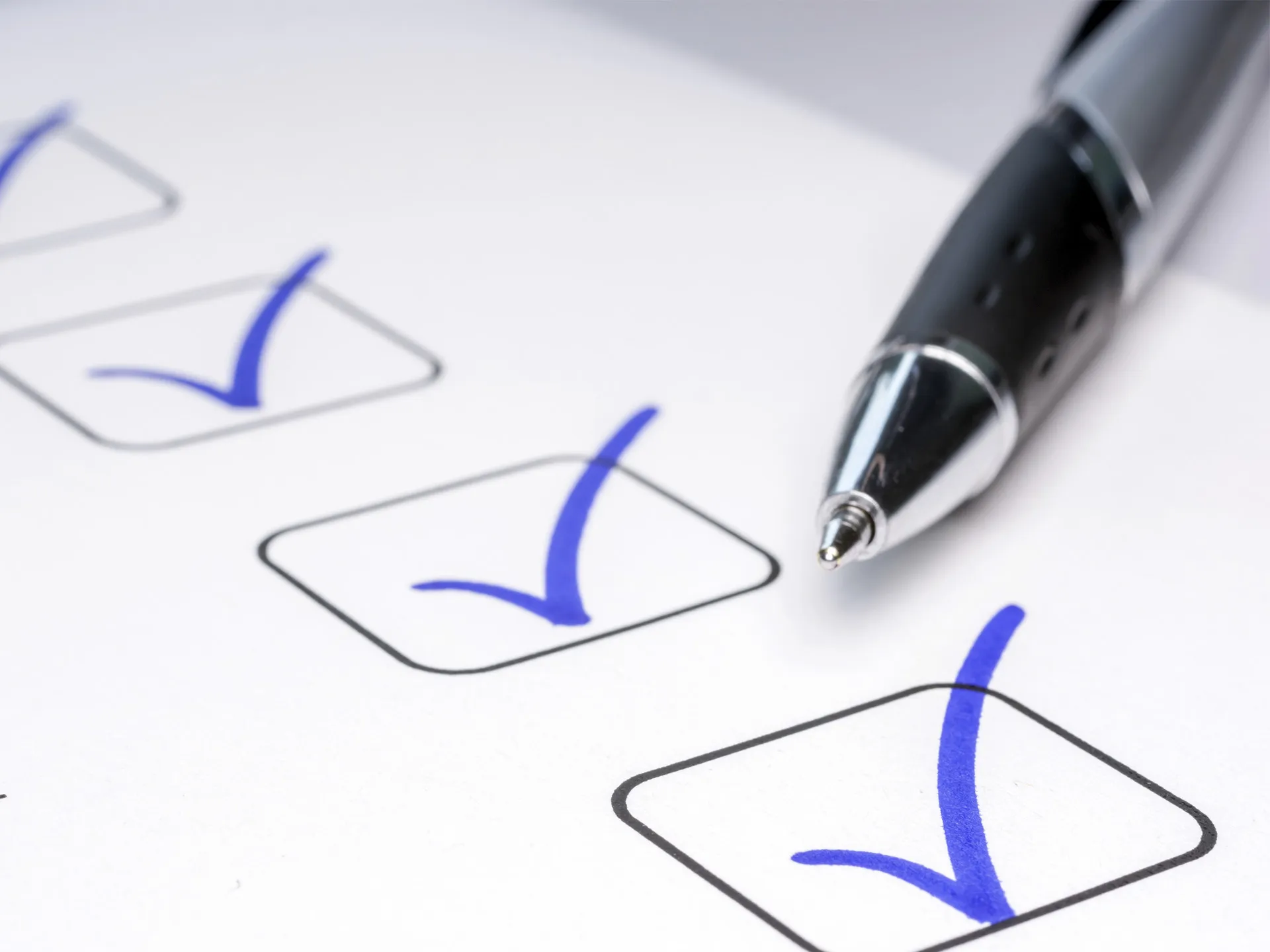 Checkliste, Stift, Häkchen, Papier, Kontrolle