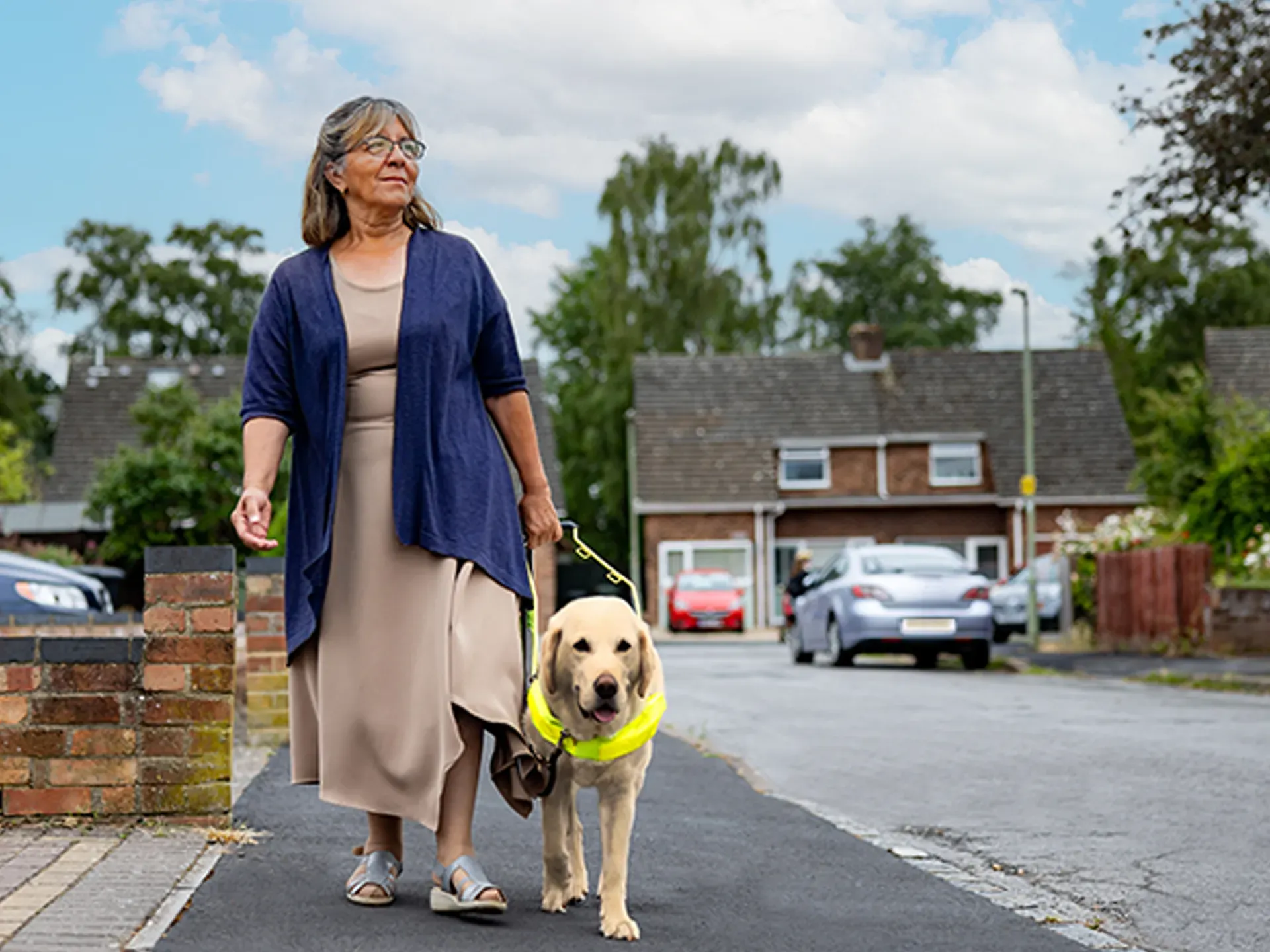 Reha, ältere Frau, Assistenzhund, Spaziergang, Dorf
